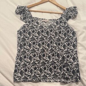LOFT Black and White Floral Blouse